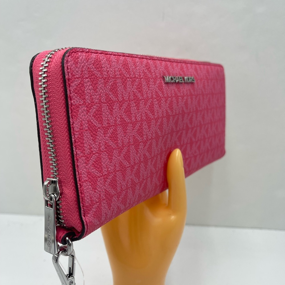 MICHAEL KORS Jet Set Large Signature Logo Continental Wallet Wristlet Phone NWT - Picture 6 of 16